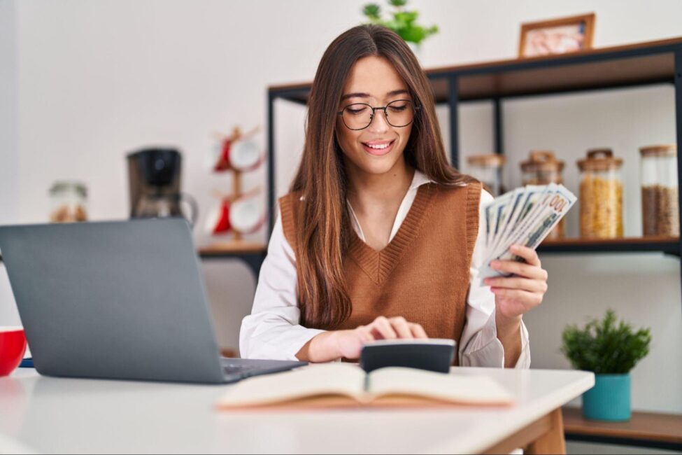 Woman calculating her taxable income